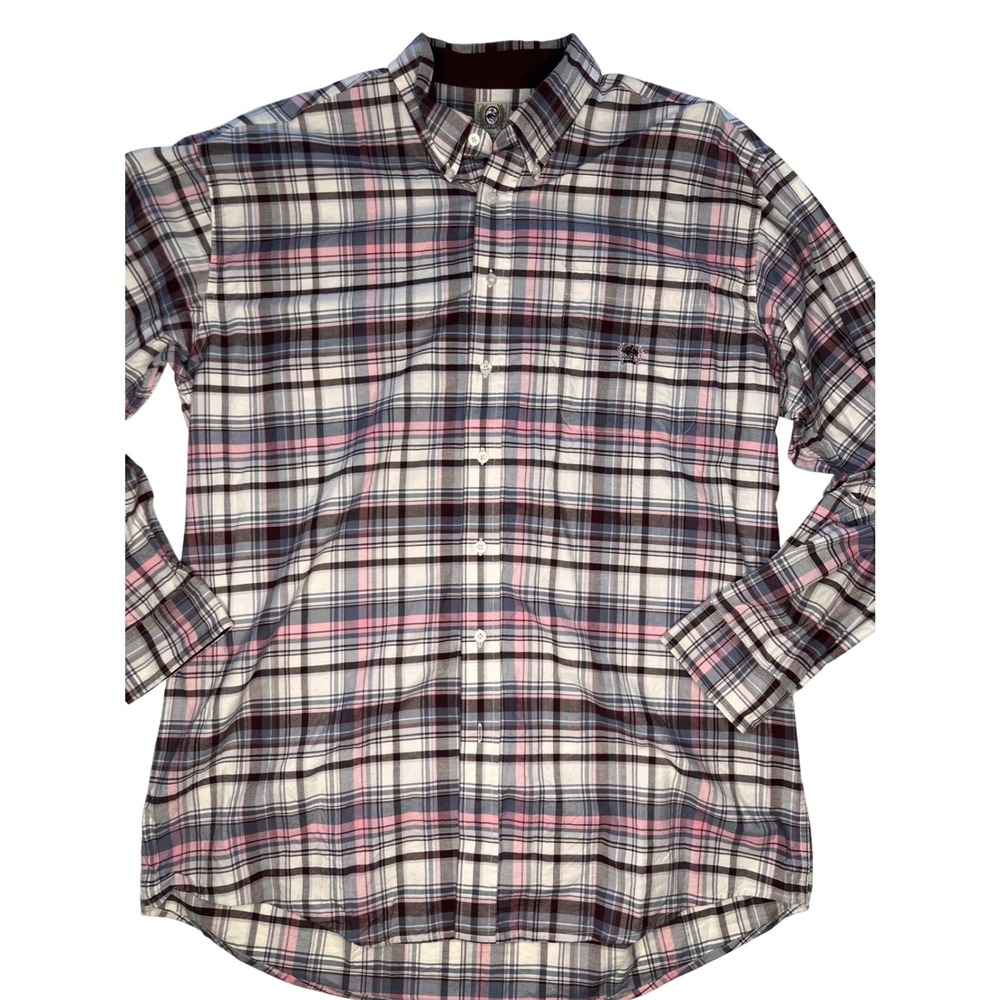 Cinch Long Sleeve Plaid Button Down Shirt Men's XL White Pink Gray Burgundy - Picture 2 of 6